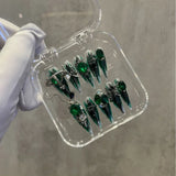 10Pcs High Quality Handmade Press on Nails Heavy Industry Diamond Decoration Luxury Dark and niche style Spicy Girl Nail Diamond