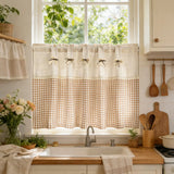 1PC Country-Style Checkered Small Window Short Curtain,Bow-Tie Splicing Design Half Curtain For Kitchen Door,Cabinet,Partition