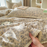 INS Girls Cherry Soft Bedding Set Washed Cotton Bed Sheet Queen King Size Duvet Set Flower Comforter Set Pillowcase Bed Linens