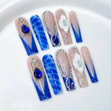 10Pcs Handmade Press On Nails Full Cover Colorful Flower Butterfly French Ballet Summer False Nails Wearable Manicure Nail Tips