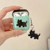Korea Splashing Ink Black Cat With Pendant For AirPods 1 2 3 Earphone Accessories Soft Cases For AirPods Pro 2 Protection Cover