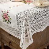 Handmade Crochet Tablecloth Bedside Table TV Safe Cover Towel Printer Lace Hollow Peony Printing Home Decoration Dust Cover
