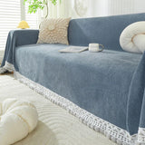 Herringbone Chenille Solid Sofa Towel Thickened Fur Ball Edge Sofa Cover for Four Seasons Cozy Skin-Friendly Blanket for Office