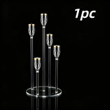 Detachable Clear Acrylic 5-Taper Candelabra, Gold Plated Rim Holder, Shatterproof Table Centerpiece, Not Fit Real Burning Candle