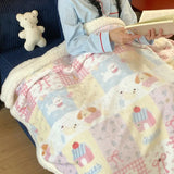 Ikeehome  new printed milk wool lamb wool blanket double-sided cute cartoon office lunch break blanket student dormitory blanket