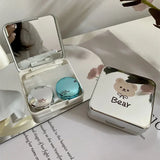 Portable Contracted Cute Little Bear Contact Lens Case Holder Storage Eye Care Container with Mirror Box