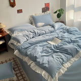 INS Princess Style Bedding Sets Ruffle Lace Bow Quilt Cover Home Romantic Bedclothes Decor Woman Girls Bedroom Duvet Cover 4pcs