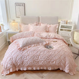 Three-Dimensional Pinch Pleated Crafts Double Duvet Cover Set 200x230 Solid Twist Flowers King Size Bedding Set Quilt Cover Set