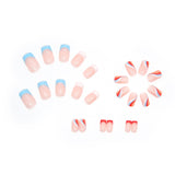 24Pcs Full Cover Nail Coffin Pink Ripple Short French Fake Nails Artificial Wear Square Acrylic False Nails Press On Nail Art