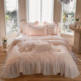 1200TC Egyptian Cotton Romantic French Lace Ruffles Princess Wedding Bedding Set Duvet Cover Quilted Bedspread Pillowcases 4Pcs