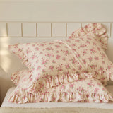 2pcs Flower Prints Ruffles 100% Cotton Pillowcases 48x74cm Sizes Cushion Cover for Bed Floral Style Adults Kids Pillowslip