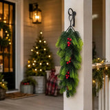 Single Piece Christmas Artificial Pine Hanging Spray with Red Berries Pinecones, Winter Greenery Stem for Mantel Stair Holiday