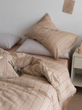Ins Sle Pure Cotton Double Layered Bedding Set Simple Nordic Plaid Bed eet Cover Duvet Cover Bed Canopy Four Piece Set