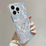 Green Gradient Butterfly Pattern Phone Case For iPhone 16e 11 12 13 14 15 16 Pro Max XR XS X 7 8 Plus Shockproof Glitter Cover