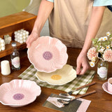 8 Inch Flower Ceramic Plate, High Aesthetic Ins Style Coffee Dessert Dish, Petal Shaped Dinner Plate