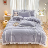 Korean Princess Style Bowknot Bedding Sets Lace Duvet Cover Fitted Sheet For Girl Woman Bedroom Decor Bed Linens Home Textiles