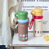 Cute Insulated Stainless Steel Liner Water Bottle, 500ml Drinking Cup & Spout Portable Heat-Resistant Food Grade for Kids