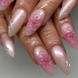 24Pcs Pink False Nails Strawberry Cherry Design Press on Nails Sweet Cute Almond Nails Wearable Fake Nails Full Cover Nail Tips