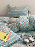 Ikeehome  Korean Sle Cartoon INS Pure Cotton  Cotton Bedding Set 4pcs Bed eet Cover Duvet Cover Pillowcase Bedding