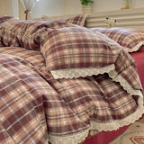 INS Korean Style New Yungan Cotton Wrinkled Double-layer Yarn Lace Bedding Sets