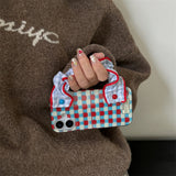 Classic Senior Korean Woven Pattern Phone Case with Colorful Ball Lattice Wristband for iPhone 17 16 15 14 13 Pro Max Back Cover