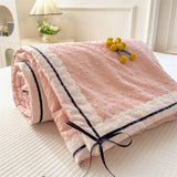 Ins Girl Bow Summer Thin Quilt Seersucker Washed Cotton Summer Quilt Single Dormitory Air Conditioner Blanket Machine Washable