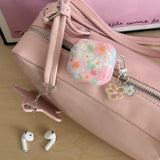 Glitter Orange Flowers + Pendant Case Suitable for Apple for Airpodspro2 Case/For Airpodspro Case/For Airpods4 Case/For Airpods3 Case/For Airpods2 Case/Fashionable Women's Earphone Case/Simple Earphone Case/
