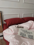 California Raspberry Ins Stripe Waed Cotton Bedding Four-Piece Set Pure Cotton Duvet Cover Bed eet Bedding Accories