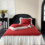 4Pcs Pink Chiffon Lace Princess Wedding Bedding Set Luxury 100% Cotton Duvet Cover Bed Sheet Or Quilted Bedspread Pillowcases