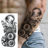 1 Sheet Compass Flower Temporary Tattoos For Women Men Adults Skull Lion Owl Tattoo Sleeve Sticker Black Fake