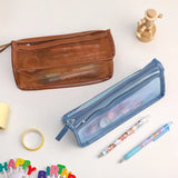 Simple Transparent Double Mesh Pencil Bag Student Gift Cute  School Supplies Pen Case