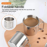 250/350/500ML  Camping Cup Portable Carabiner S Outdoor Water  Mug with Foldable Handle Kitchen DrinkwareStainless Steel