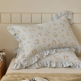 2pcs Flower Prints Ruffles 100% Cotton Pillowcases 48x74cm Sizes Cushion Cover for Bed Floral Style Adults Kids Pillowslip