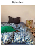 Retro Blue Cotton Quilt Cover Set Waed Plaid Bedding Four-Piece Set Pure Cotton eet Duvet Cover Bedding Accories