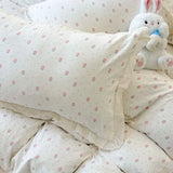 Princess Style Bedding Sets Ruffle Lace Bow Quilt Cover Romantic Print Bedclothes Home Decor Woman Girl Bedroom Duvet Cover 4pcs