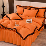 Princess Style Bedding Set Ruffle Duvet Cover With Lace Soft Four Piece Set Quilt Cover Bed Skirt Pillowcase Girls Bedroom Decor