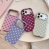 Luxury Matte Polka Dot Curly Border Phone Case for iPhone 15 16 17 Pro Max 13 14 Wave Point Frosted Shockproof Ultra Slim Cover