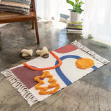 Cotton Linen Retro Rug Tapestry Home Decor Geometric Floor Mats for Bedroom Living Room Hand Woven Bohemian Tufted Tassel Carpet