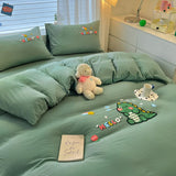 Cute Cartoon Pattern Embroidered Soft Bedding Sets Cozy Breathable Fitted Sheet Kit Kids Adults Bedroom Decor for Spring Summer