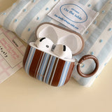 Blue and Brown Stripess + Ring Earphone Case Suitable for Apple for Airpodspro2 Case/For Airpodspro Case/For Airpods4 Case/For Airpods3 Case/For Airpods2 Case/Fashionable Women's Earphone Case/Simple Earphone Case