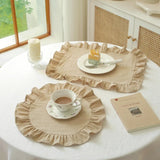 6Pcs 100% Cotton Scalloped Round Placemat with Washable Ruffle Table Mats Kitchen for Dining Holiday Gatherings Decor