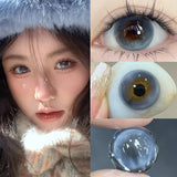 New 1 Pair Colored Contact Lenses with Degree Myopia Lenses Green Eye Lenses Blue Shiny Lenses Fashion Korea Beauty Pupil