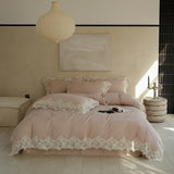 100% Cotton Flowers Butterfly Lace Edge Bedding Set Queen King Size Duvet Cover Set Flat/Fitted Bed Sheet Pillowcases 4Pcs