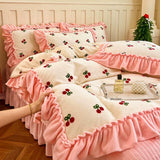 French Winter Thickened Milk Fleece 4pcs Bedding Sets Flower Warm Quilt Cover Bedspread for Women Bedroom
