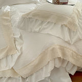 Vintage French Lace Ruffles Bedding Set Wrinkled Yarn Soft Princess Wedding Single Queen King Duvet Cover Bed Sheet Pillowcases