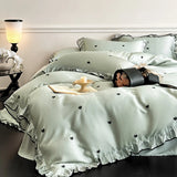 Class A Mother and Baby Grade French Romantic Four-piece Set Ice Silk Nude Sleeping Printed Duvet Cover Bedding Summer