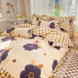 Pink Korean Princess Bedding Set No Filling Cute Strawberry Duvet Cover Checkerboard Single Queen Size Bed Linen Pillowcases