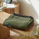 Vintage Artistic Style Pure Cotton Yarn Dyed Jacquard Tassel Throw Blanket Skin Friendly Car Office Single Nap Sofa Thin Blanket