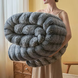 Luxury Ripple Pattern Faux Fur Blanket Double Layer Thickened Warm Winter Blankets for Bed Soft Fluffy Plush Soft Throw Blanket