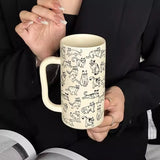 Ikeehome  ‌Simple Line Drawing Cat Pattern Coffee Mug - Large Capacity Ceramic Cup Gift for Couples Office Use Cartoon Breakfast